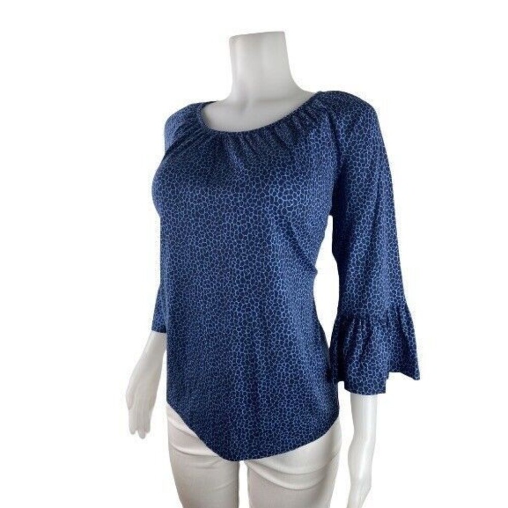 F. Michael Kors Top Size M Print Multicolor Blouse Ruffle Sleeve NWT $64